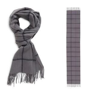 Nordstrom Gray Cashmere Blend Plaid Fringe Scarf New